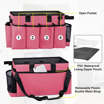 Wearable Large Cleaning Caddy Bag for Housekeeper, Clean Supply Organizer with Adjustable Shoulder, Waist & Handle Straps, Detailing Bag for Kitchen Supplies (Black)