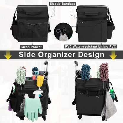 Wearable Large Cleaning Caddy Bag for Housekeeper, Clean Supply Organizer with Adjustable Shoulder, Waist & Handle Straps, Detailing Bag for Kitchen Supplies (Black)