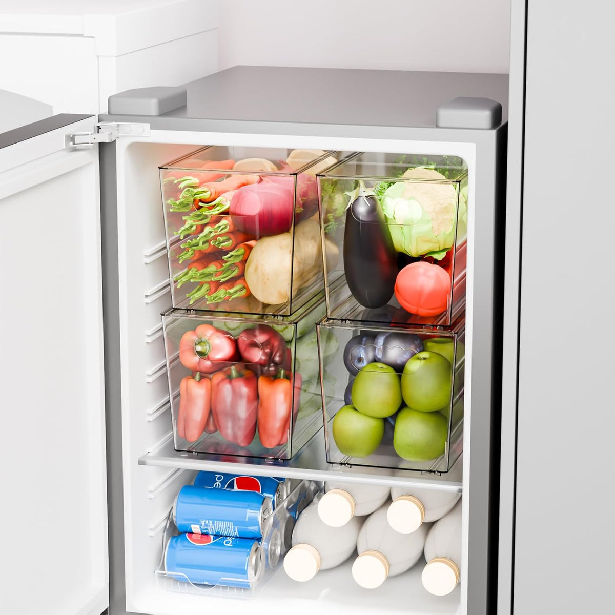 4 Pack Large Stackable Clear Storage Bins with Lids,BPA FREE Pantry Organizers and Storage with Handle,Plastic Containers Organization and Storage for Kitchen,Refrigerator,Closet Organization