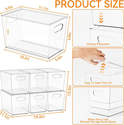 4 Pack Large Stackable Clear Storage Bins with Lids,BPA FREE Pantry Organizers and Storage with Handle,Plastic Containers Organization and Storage for Kitchen,Refrigerator,Closet Organization