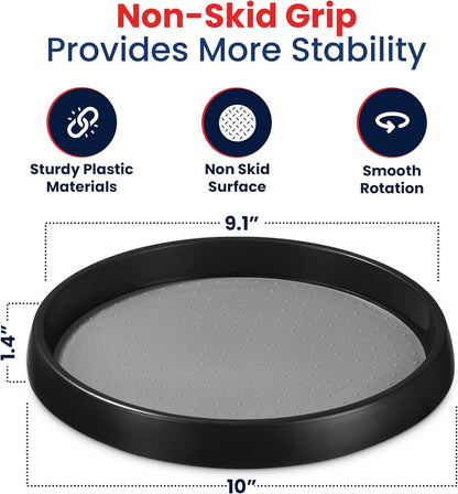 10 Inch Lazy Susan (Set of 4) - Non-Skid Turntable for Cabinet to Maximize Storage and Simplify Accessibility in Kitchen, Bathroom, and Pantry Spaces (Black)