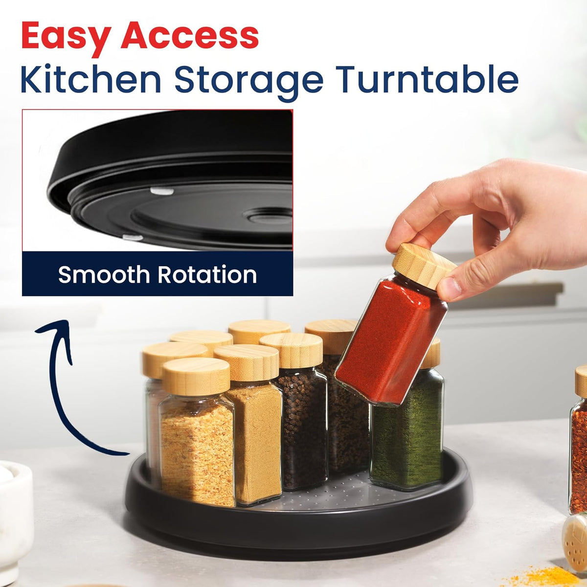 10 Inch Lazy Susan (Set of 4) - Non-Skid Turntable for Cabinet to Maximize Storage and Simplify Accessibility in Kitchen, Bathroom, and Pantry Spaces (Black)