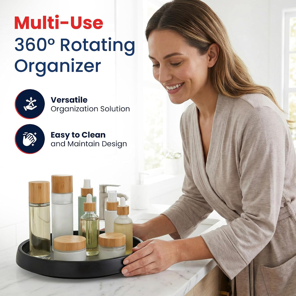 10 Inch Lazy Susan (Set of 4) - Non-Skid Turntable for Cabinet to Maximize Storage and Simplify Accessibility in Kitchen, Bathroom, and Pantry Spaces (Black)