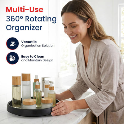 10 Inch Lazy Susan (Set of 4) - Non-Skid Turntable for Cabinet to Maximize Storage and Simplify Accessibility in Kitchen, Bathroom, and Pantry Spaces (Black)