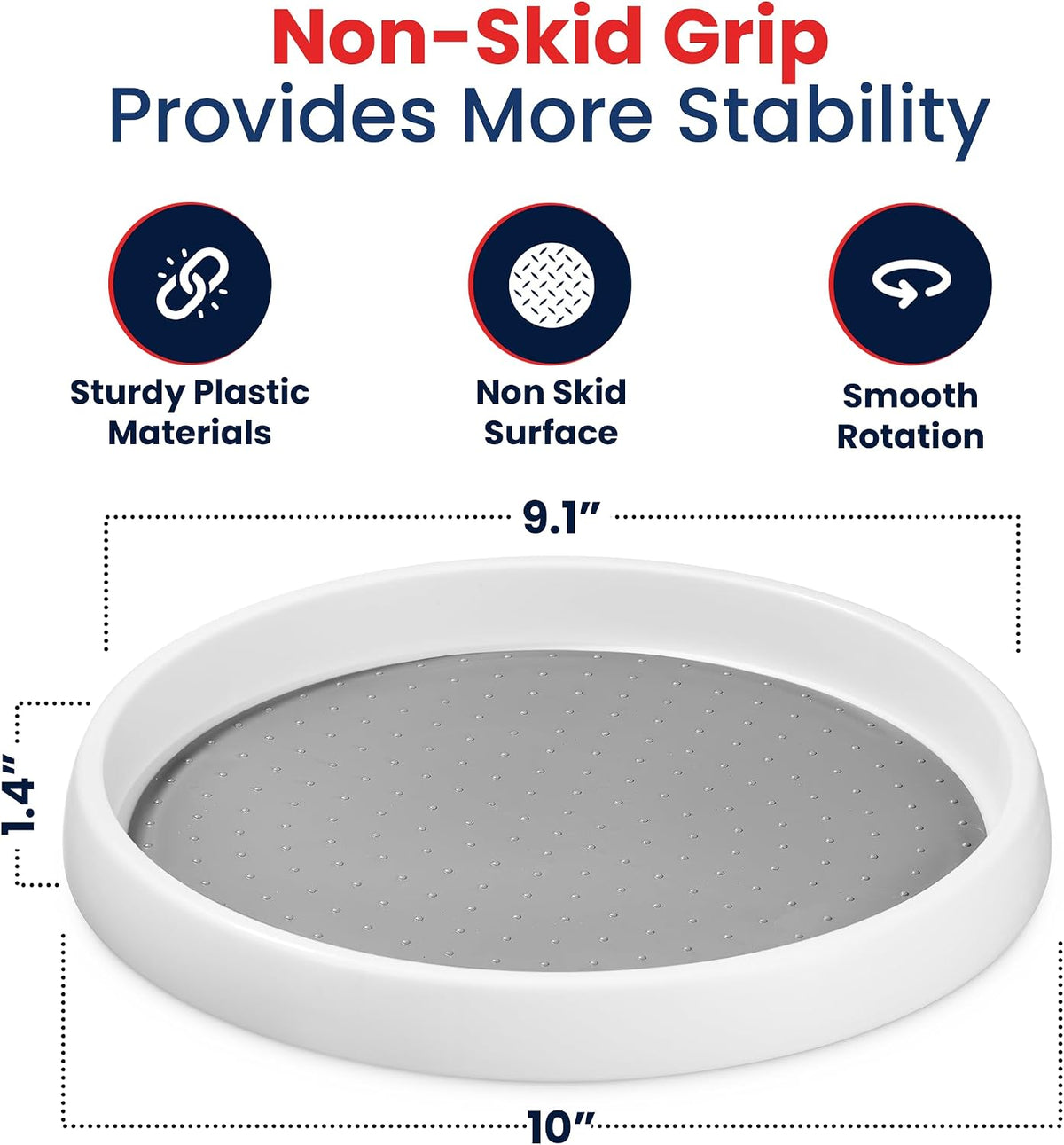10 Inch Lazy Susan (Set of 4) - Non-Skid Turntable for Cabinet to Maximize Storage and Simplify Accessibility in Kitchen, Bathroom, and Pantry Spaces (Black)