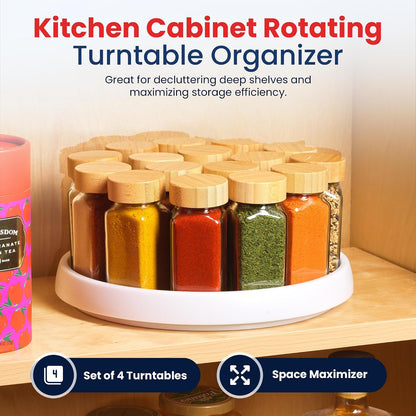 10 Inch Lazy Susan (Set of 4) - Non-Skid Turntable for Cabinet to Maximize Storage and Simplify Accessibility in Kitchen, Bathroom, and Pantry Spaces (Black)