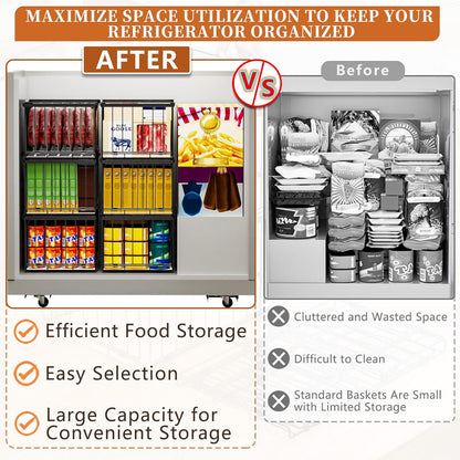 Large Freezer Organizer Bins, Upgrade Quick Expand/Collapse Feature, for 5-9 Cu.Ft Deep Freezer, 3 Pack Stackable Deep Freezer Organizer Bins, Black Wire Foldable Baskets (Black 3 Pack)