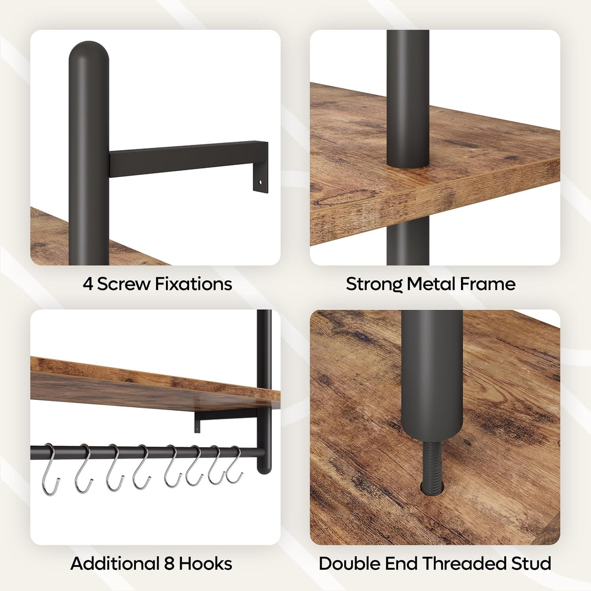 3 Tier Industrial Pipe Shelving, Floating Book Shelves for Wall, Storage Hanging Shelves with Towel Bar for Bathroom Organizer Bedroom Kitchen Plants Office. 31.5 Inch Rustic Brown