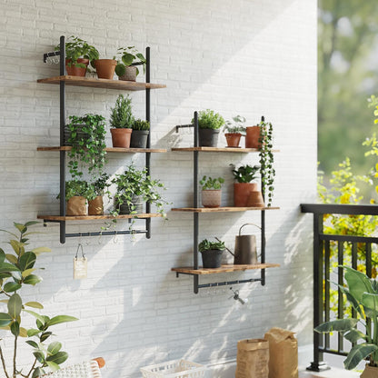 3 Tier Industrial Pipe Shelving, Floating Book Shelves for Wall, Storage Hanging Shelves with Towel Bar for Bathroom Organizer Bedroom Kitchen Plants Office. 31.5 Inch Rustic Brown