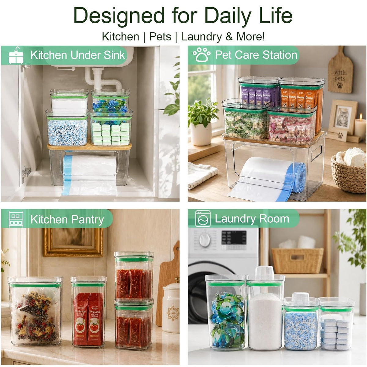 5-in-1 Trash Bag Dispenser, Laundry & Dishwasher Pods Storage Container | Space-Saving Under Sink Garbage Bag Dispenser for 13/30/33 Gallon Bags & Laundry Room Storage. Home Organization Must Haves!