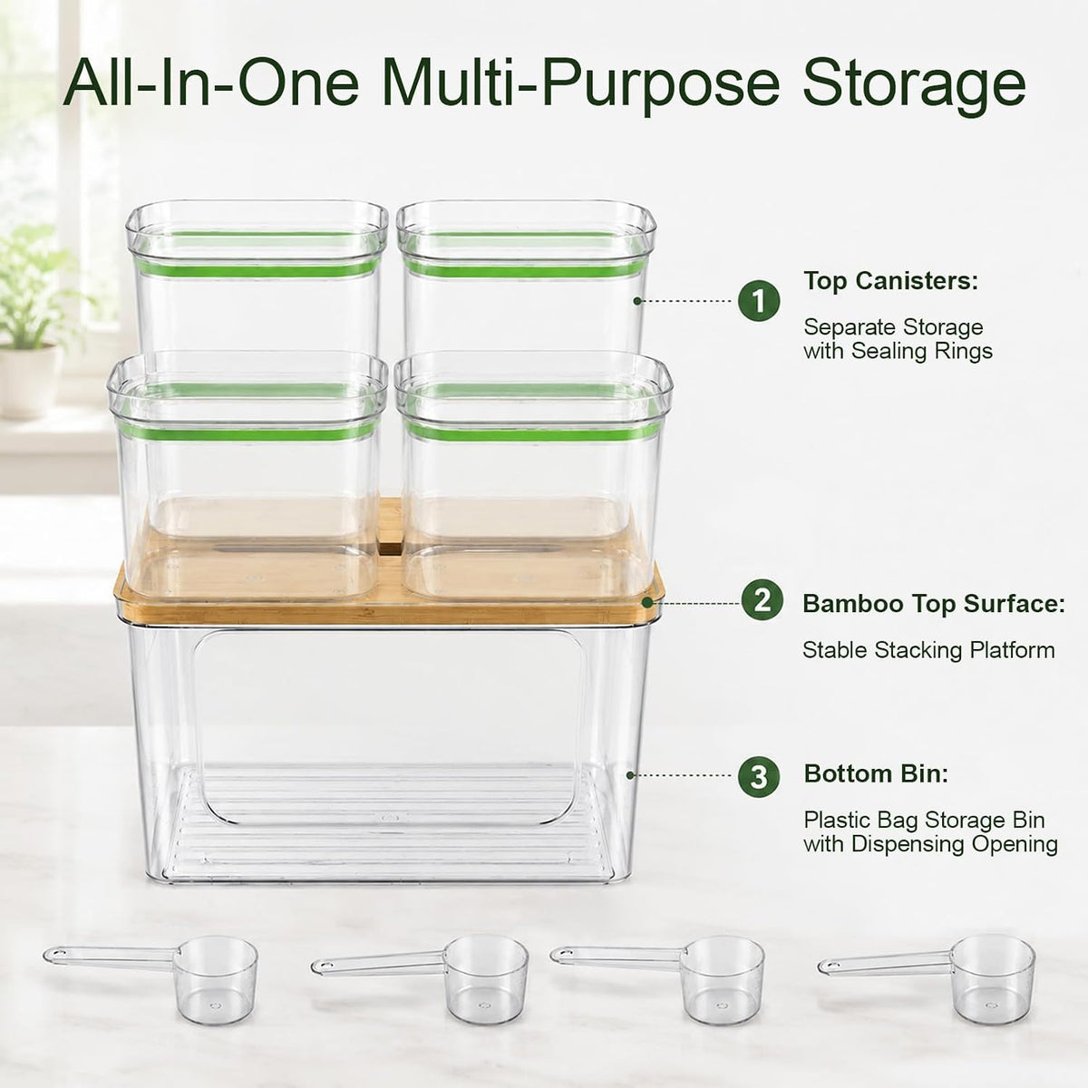 5-in-1 Trash Bag Dispenser, Laundry & Dishwasher Pods Storage Container | Space-Saving Under Sink Garbage Bag Dispenser for 13/30/33 Gallon Bags & Laundry Room Storage. Home Organization Must Haves!