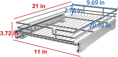 Pull Out Cabinet Organizer, Heavy-Duty Metal Sliding Drawer Shelf for Kitchen Cabinets, Chrome, Doesn't Include Door Fittings (14 * 21 IN)