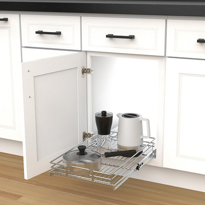 Pull Out Cabinet Organizer, Heavy-Duty Metal Sliding Drawer Shelf for Kitchen Cabinets, Chrome, Doesn't Include Door Fittings (14 * 21 IN)