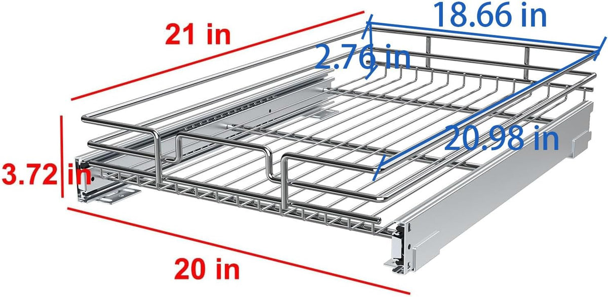 Pull Out Cabinet Organizer, Heavy-Duty Metal Sliding Drawer Shelf for Kitchen Cabinets, Chrome, Doesn't Include Door Fittings (14 * 21 IN)