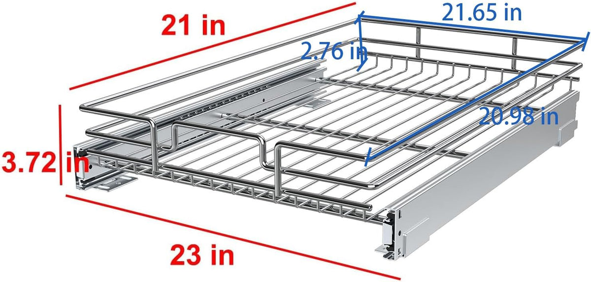 Pull Out Cabinet Organizer, Heavy-Duty Metal Sliding Drawer Shelf for Kitchen Cabinets, Chrome, Doesn't Include Door Fittings (14 * 21 IN)