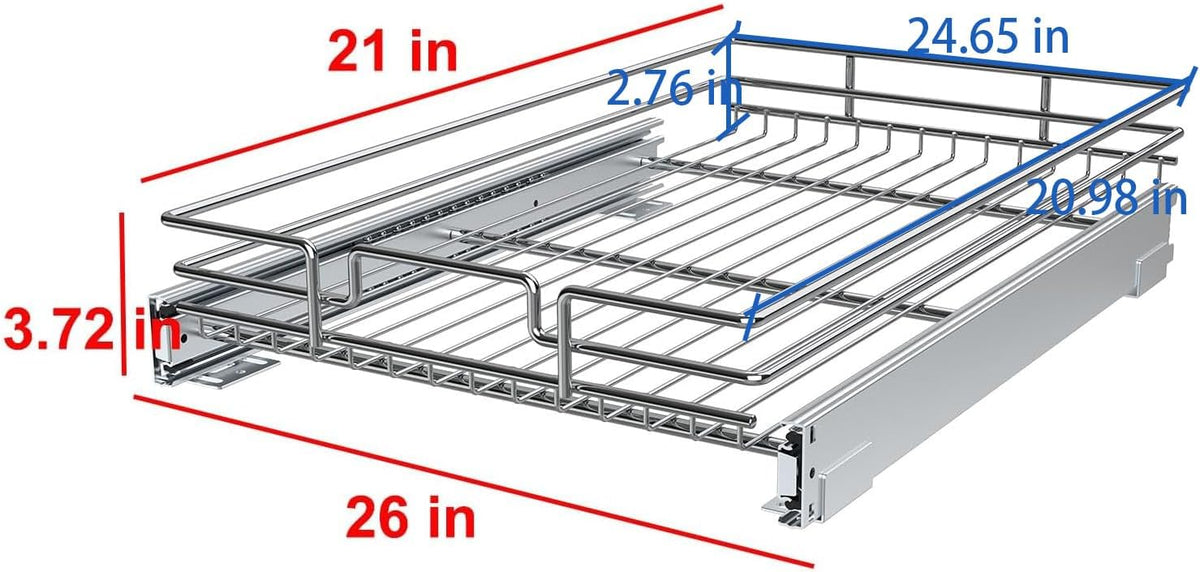 Pull Out Cabinet Organizer, Heavy-Duty Metal Sliding Drawer Shelf for Kitchen Cabinets, Chrome, Doesn't Include Door Fittings (14 * 21 IN)