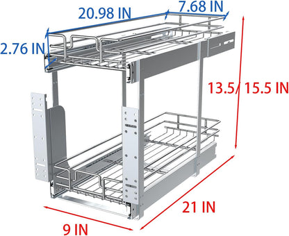 Pull Out Cabinet Organizer, Heavy-Duty Metal Sliding Drawer Shelf for Kitchen Cabinets, Chrome, Doesn't Include Door Fittings (14 * 21 IN)