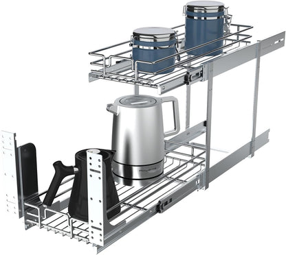 Pull Out Cabinet Organizer, Heavy-Duty Metal Sliding Drawer Shelf for Kitchen Cabinets, Chrome, Doesn't Include Door Fittings (14 * 21 IN)