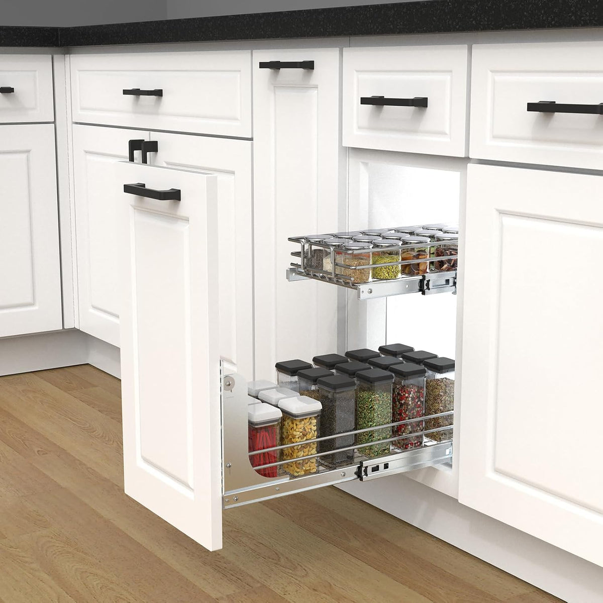 Pull Out Cabinet Organizer, Heavy-Duty Metal Sliding Drawer Shelf for Kitchen Cabinets, Chrome, Doesn't Include Door Fittings (14 * 21 IN)