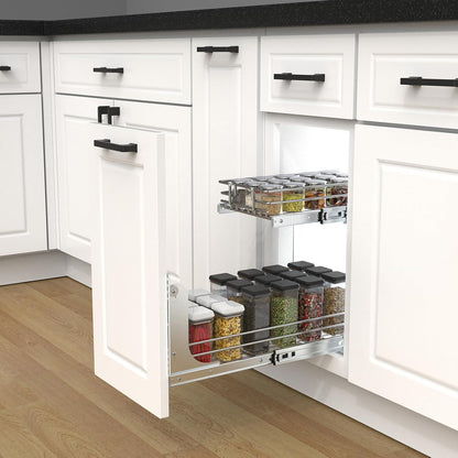 Pull Out Cabinet Organizer, Heavy-Duty Metal Sliding Drawer Shelf for Kitchen Cabinets, Chrome, Doesn't Include Door Fittings (14 * 21 IN)