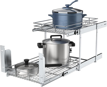 Pull Out Cabinet Organizer, Heavy-Duty Metal Sliding Drawer Shelf for Kitchen Cabinets, Chrome, Doesn't Include Door Fittings (14 * 21 IN)