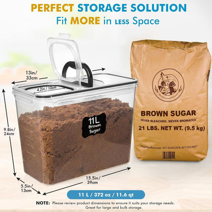 2 PC (11L | 372 oz) Flour Sugar Storage Containers with Spout Lid & Easy Carry Handle - BPA Free Extra Large Airtight Food Storage Containers with Lids - Rice Canisters Sets for Kitchen & Pantry