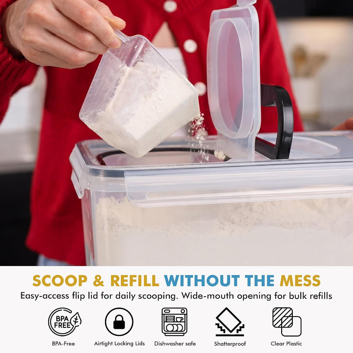 2 PC (11L | 372 oz) Flour Sugar Storage Containers with Spout Lid & Easy Carry Handle - BPA Free Extra Large Airtight Food Storage Containers with Lids - Rice Canisters Sets for Kitchen & Pantry
