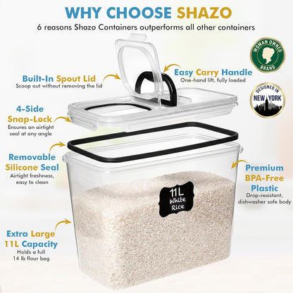 2 PC (11L | 372 oz) Flour Sugar Storage Containers with Spout Lid & Easy Carry Handle - BPA Free Extra Large Airtight Food Storage Containers with Lids - Rice Canisters Sets for Kitchen & Pantry