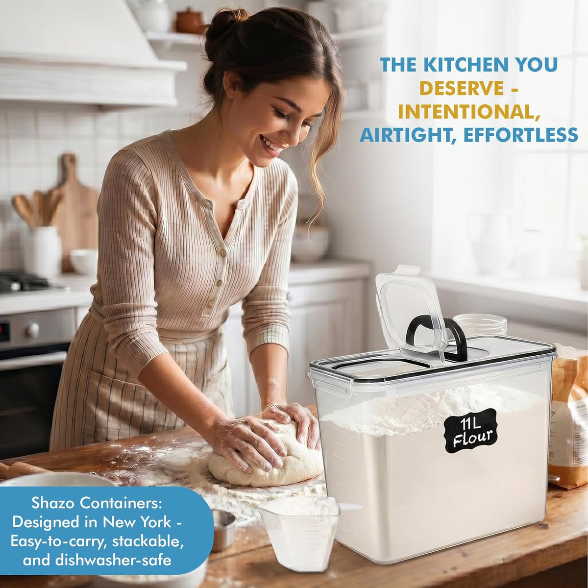 2 PC (11L | 372 oz) Flour Sugar Storage Containers with Spout Lid & Easy Carry Handle - BPA Free Extra Large Airtight Food Storage Containers with Lids - Rice Canisters Sets for Kitchen & Pantry