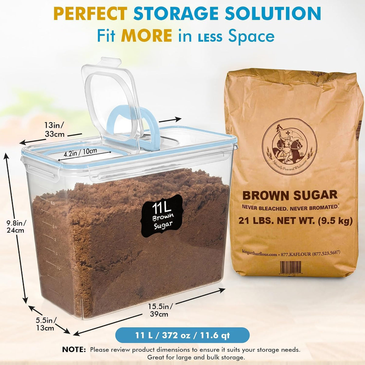 2 PC (11L | 372 oz) Flour Sugar Storage Containers with Spout Lid & Easy Carry Handle - BPA Free Extra Large Airtight Food Storage Containers with Lids - Rice Canisters Sets for Kitchen & Pantry