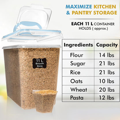 2 PC (11L | 372 oz) Flour Sugar Storage Containers with Spout Lid & Easy Carry Handle - BPA Free Extra Large Airtight Food Storage Containers with Lids - Rice Canisters Sets for Kitchen & Pantry