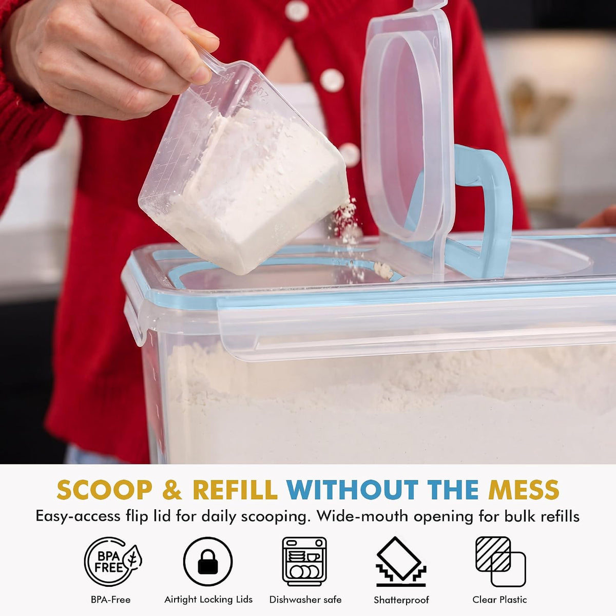 2 PC (11L | 372 oz) Flour Sugar Storage Containers with Spout Lid & Easy Carry Handle - BPA Free Extra Large Airtight Food Storage Containers with Lids - Rice Canisters Sets for Kitchen & Pantry