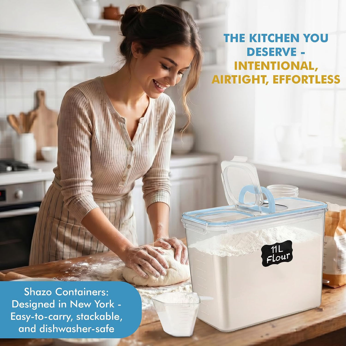 2 PC (11L | 372 oz) Flour Sugar Storage Containers with Spout Lid & Easy Carry Handle - BPA Free Extra Large Airtight Food Storage Containers with Lids - Rice Canisters Sets for Kitchen & Pantry