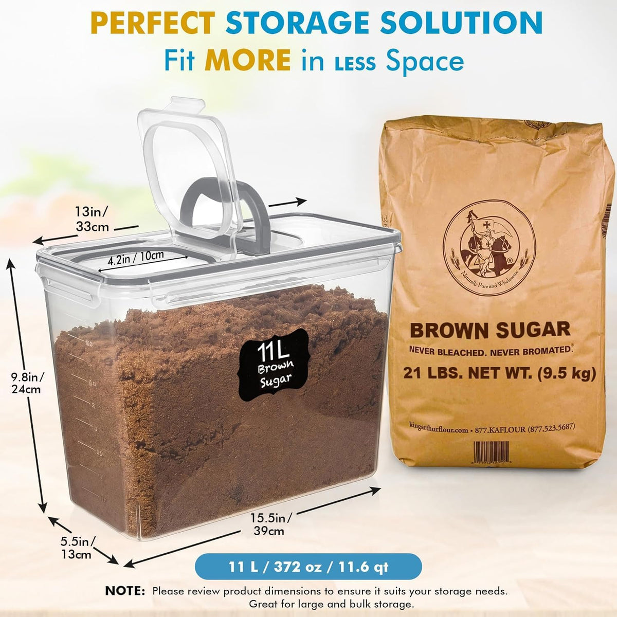 2 PC (11L | 372 oz) Flour Sugar Storage Containers with Spout Lid & Easy Carry Handle - BPA Free Extra Large Airtight Food Storage Containers with Lids - Rice Canisters Sets for Kitchen & Pantry