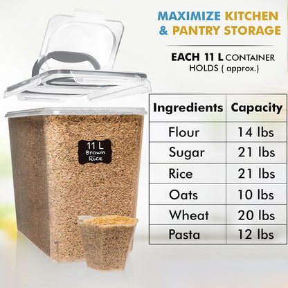 2 PC (11L | 372 oz) Flour Sugar Storage Containers with Spout Lid & Easy Carry Handle - BPA Free Extra Large Airtight Food Storage Containers with Lids - Rice Canisters Sets for Kitchen & Pantry