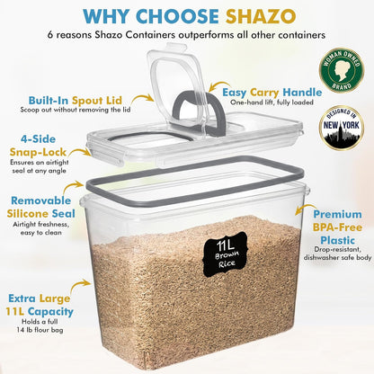 2 PC (11L | 372 oz) Flour Sugar Storage Containers with Spout Lid & Easy Carry Handle - BPA Free Extra Large Airtight Food Storage Containers with Lids - Rice Canisters Sets for Kitchen & Pantry