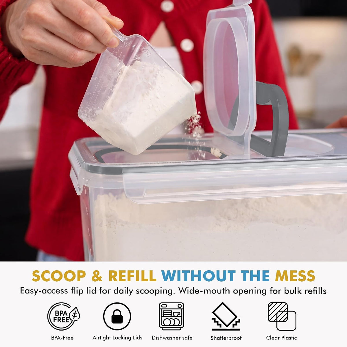 2 PC (11L | 372 oz) Flour Sugar Storage Containers with Spout Lid & Easy Carry Handle - BPA Free Extra Large Airtight Food Storage Containers with Lids - Rice Canisters Sets for Kitchen & Pantry