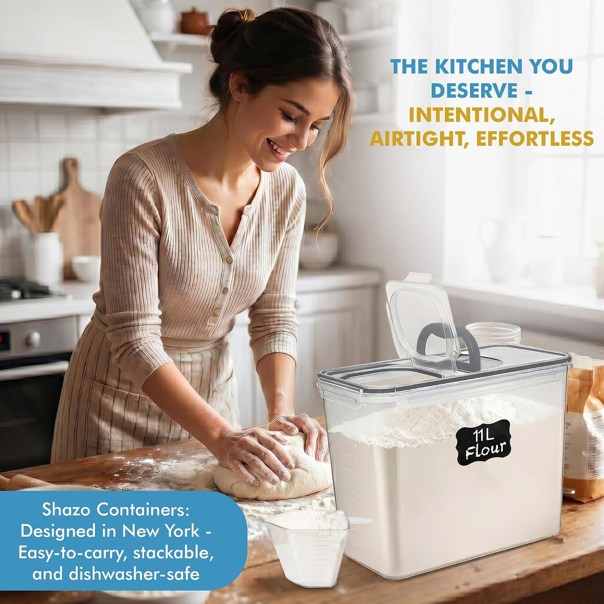 2 PC (11L | 372 oz) Flour Sugar Storage Containers with Spout Lid & Easy Carry Handle - BPA Free Extra Large Airtight Food Storage Containers with Lids - Rice Canisters Sets for Kitchen & Pantry