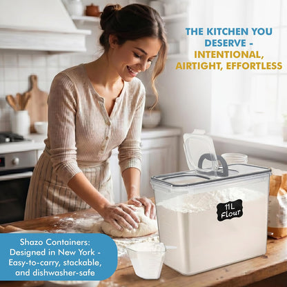 2 PC (11L | 372 oz) Flour Sugar Storage Containers with Spout Lid & Easy Carry Handle - BPA Free Extra Large Airtight Food Storage Containers with Lids - Rice Canisters Sets for Kitchen & Pantry