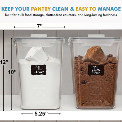 2 PC (11L | 372 oz) Flour Sugar Storage Containers with Spout Lid & Easy Carry Handle - BPA Free Extra Large Airtight Food Storage Containers with Lids - Rice Canisters Sets for Kitchen & Pantry