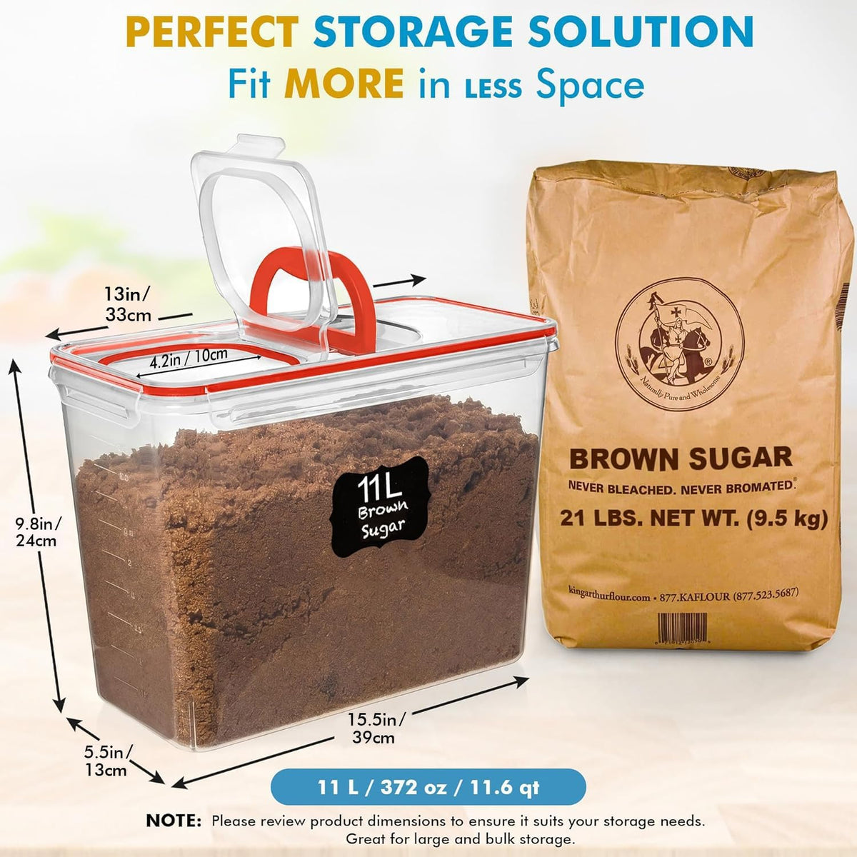 2 PC (11L | 372 oz) Flour Sugar Storage Containers with Spout Lid & Easy Carry Handle - BPA Free Extra Large Airtight Food Storage Containers with Lids - Rice Canisters Sets for Kitchen & Pantry