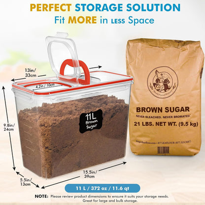 2 PC (11L | 372 oz) Flour Sugar Storage Containers with Spout Lid & Easy Carry Handle - BPA Free Extra Large Airtight Food Storage Containers with Lids - Rice Canisters Sets for Kitchen & Pantry