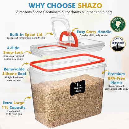 2 PC (11L | 372 oz) Flour Sugar Storage Containers with Spout Lid & Easy Carry Handle - BPA Free Extra Large Airtight Food Storage Containers with Lids - Rice Canisters Sets for Kitchen & Pantry