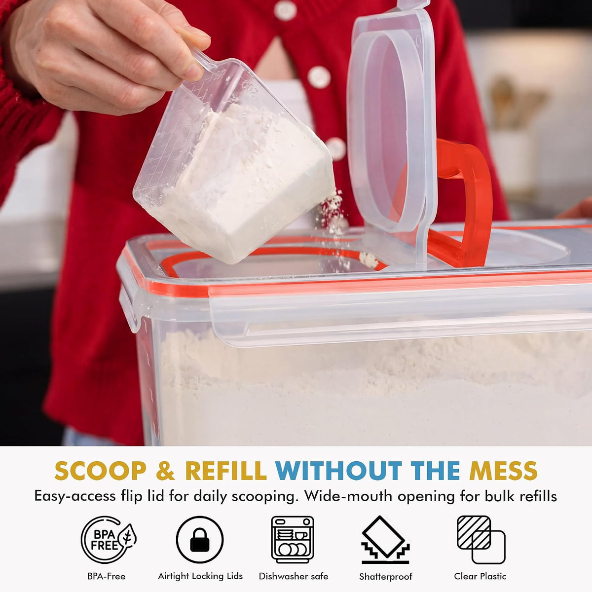 2 PC (11L | 372 oz) Flour Sugar Storage Containers with Spout Lid & Easy Carry Handle - BPA Free Extra Large Airtight Food Storage Containers with Lids - Rice Canisters Sets for Kitchen & Pantry