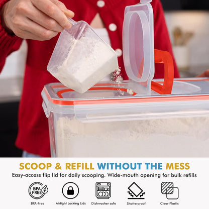 2 PC (11L | 372 oz) Flour Sugar Storage Containers with Spout Lid & Easy Carry Handle - BPA Free Extra Large Airtight Food Storage Containers with Lids - Rice Canisters Sets for Kitchen & Pantry