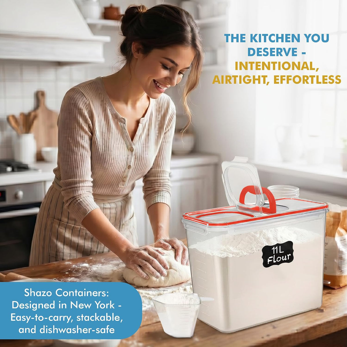 2 PC (11L | 372 oz) Flour Sugar Storage Containers with Spout Lid & Easy Carry Handle - BPA Free Extra Large Airtight Food Storage Containers with Lids - Rice Canisters Sets for Kitchen & Pantry