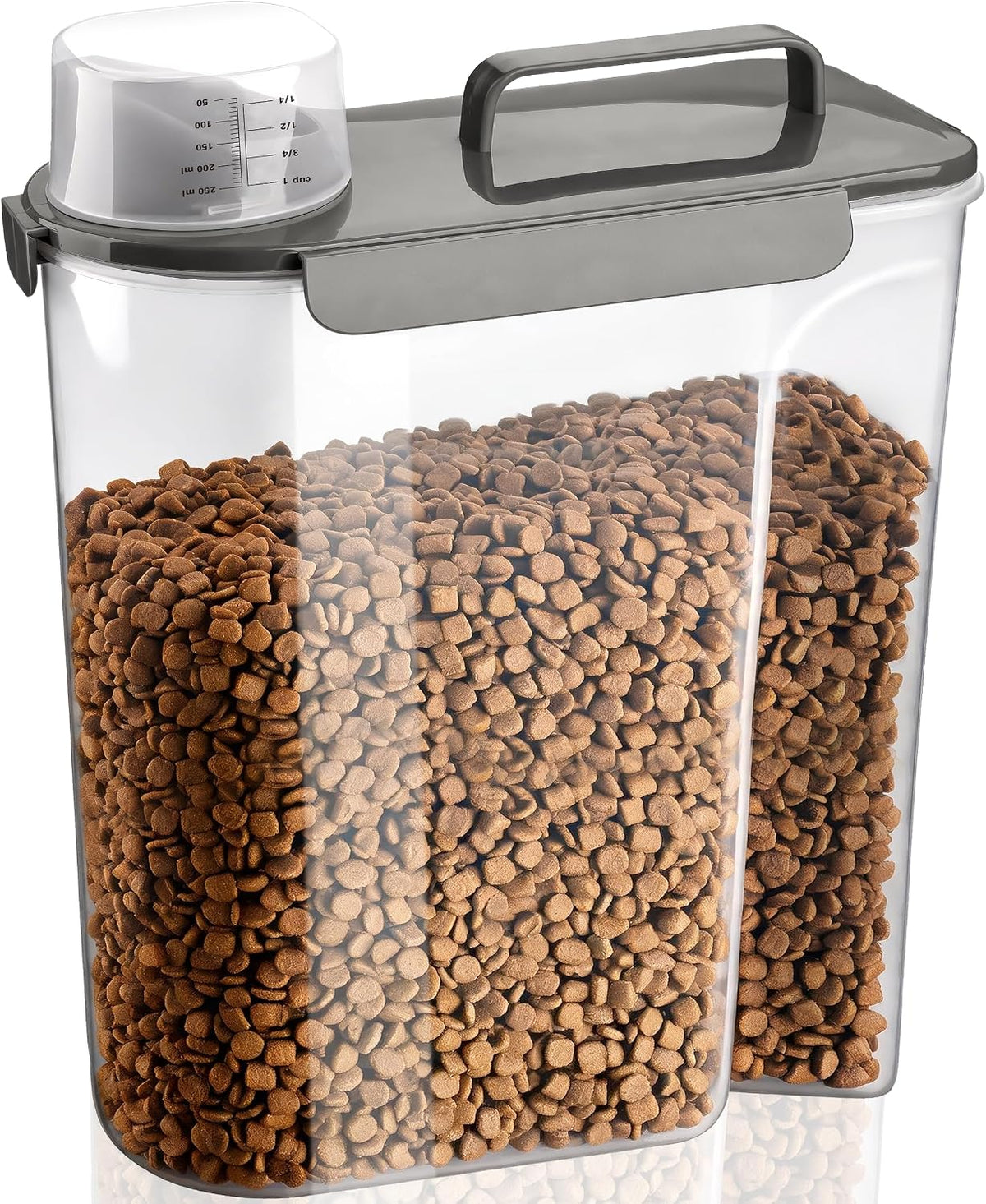 Dog Food Storage Container, 10 Lbs Airtight Pet Food Containers, Cat Food Container Dispenser Bin with Pouring Spout, Portable Handle & Measuring Cup for Dog Treats, Cat Kibble, Bird Feed Grey