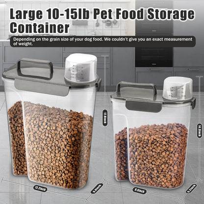 Dog Food Storage Container, 10 Lbs Airtight Pet Food Containers, Cat Food Container Dispenser Bin with Pouring Spout, Portable Handle & Measuring Cup for Dog Treats, Cat Kibble, Bird Feed Grey