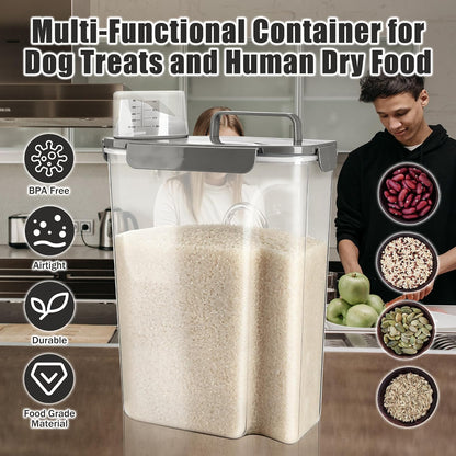 Dog Food Storage Container, 10 Lbs Airtight Pet Food Containers, Cat Food Container Dispenser Bin with Pouring Spout, Portable Handle & Measuring Cup for Dog Treats, Cat Kibble, Bird Feed Grey