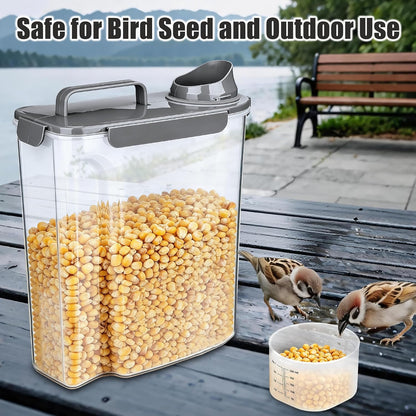 Dog Food Storage Container, 10 Lbs Airtight Pet Food Containers, Cat Food Container Dispenser Bin with Pouring Spout, Portable Handle & Measuring Cup for Dog Treats, Cat Kibble, Bird Feed Grey
